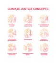 Climate justice concept icons set