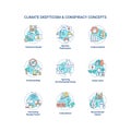 Climate skepticism and conspiracy concept icons set