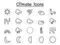 Climate, weather icons set in thin line style Royalty Free Stock Photo