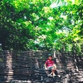 Climbed on a fence