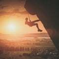 Climber above the Crimea valley. Instagram stylization Royalty Free Stock Photo