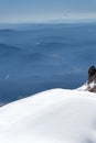 A climber against the edge of the glacier on the epic peak of Mt Hood Oregon