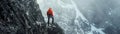 Climber with altitude watch, steep ascent, action shot, crisp focus, towering mountains , studio lighting Royalty Free Stock Photo