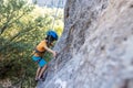 climber boy. the child trains in rock climbing