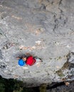 climber boy. the child trains in rock climbing Royalty Free Stock Photo