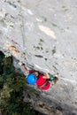 climber boy. the child trains in rock climbing