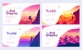 Climber climbs the mountain brochure cards set. Extreme lifestyle of rock climbers template of flyear, web banner, ui