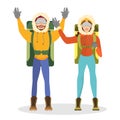 Climber couple. Man and woman in special clothes