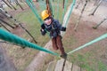 climber finished passage ropes course Royalty Free Stock Photo