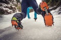 Climber on a frozen waterfall