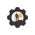 Climber with Gear logo design vector template. Outdoor activity logo symbol