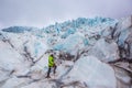 Climber in Glacier in Skaftafell, Iceland. Royalty Free Stock Photo