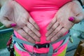 Climber hands close up, with dirt on them, after completing the Echernwand via ferrata Klettersteig route above Hallstatt