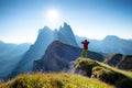 Climber on the high rocks background. Sport and active life concept.