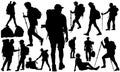 Climber hiker backpacker silhouette vector of a mountaineer Royalty Free Stock Photo