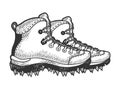 Climber hiking boots with spikes sketch vector