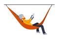 Climber hiking, tourist resting in a hammock hanging