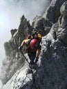Climber at KÃÂ¶nigsjodler via ferrata in Berchtesgaden Alps, Austria