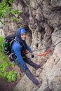 Climber man hanging on the rock Royalty Free Stock Photo
