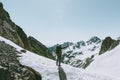 Climber man with ice axe mountaineering Royalty Free Stock Photo