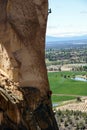 Climber on overhanging cliff of Monkey Face