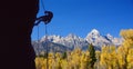 Climber on rappel, silhouette Royalty Free Stock Photo