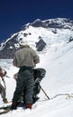 Climber, rest stop on glacier