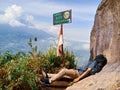 A climber resting in the rock hermitage area