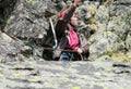 Climber with the rope on mountain route Royalty Free Stock Photo