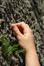 Climber's hand gripping a hole in the rock Royalty Free Stock Photo