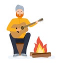 Climber set, tourist near the fire playing the guitar. Character creation.