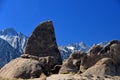 Climber on sharks fin arete route with mount whitney