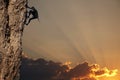 Climber on sunset on the rock Royalty Free Stock Photo