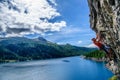 Climber surrounded by a wonderful landscape Royalty Free Stock Photo