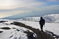 Climber on top of the Kilimanjaro mountain. Tanzania, Royalty Free Stock Photo