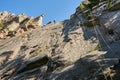 Climber training on natural terrain. Rock climbing in nature