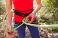 The climber is tying a knot on the safety system Royalty Free Stock Photo