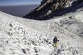 Climber using crampons to walk on ice of a glacier in Iztaccihuatl - Popocatepetl National Park