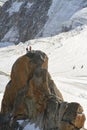 Climbers viewed from Plan de l`Aiguille at 2,310 meters - Chamonix Mont Blanc.