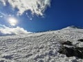 Climbers climb the glacier to the top of mount Elbrus.