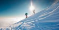 climbers climb the mountain in the snow. Winter mountaineering. two girls in snowshoes walk through the snow. mountaineering Royalty Free Stock Photo