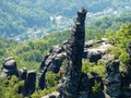 Climbers in the Elbe Sandstone Mountains, Germany.