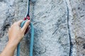 Climbers hold and quick-draw Royalty Free Stock Photo