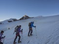 Climbers on Monte Rosa behind Lyskamm peak, Monte Rosa, Alps, It Royalty Free Stock Photo