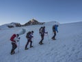 Climbers on Monte Rosa behind Lyskamm peak, Monte Rosa, Alps, It Royalty Free Stock Photo