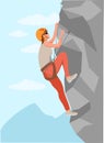 Climbers. Mountain rock climbers healthy active lifestyle activities. Young male climber in protective helmet climbing