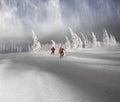 Climbers in mountain snowfall