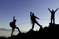 Climbers with rope on mountain range Royalty Free Stock Photo