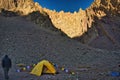 Climbers spend the night in an intermediate base camp before heading to Stok Kangri Peak Base Camp in the morning