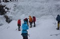 The climbers are about to climb the great icefall Royalty Free Stock Photo